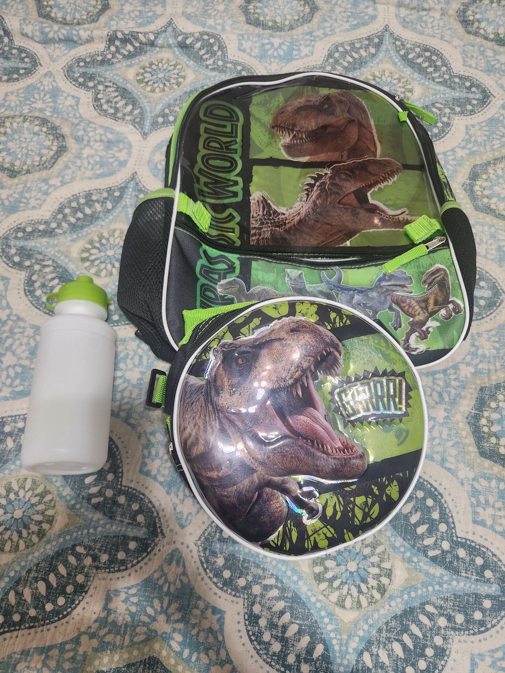 Kohl's Kids Dinosaur Backpack Set in Green and Black with Matching Round Case